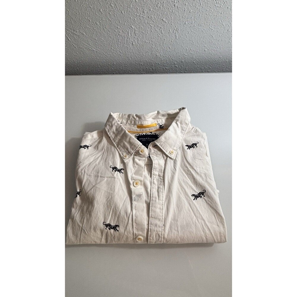Denim & Flower XL‎ Tiger Print Shirt White Slim Fit 100% Cotton